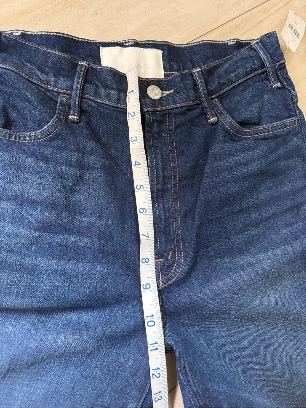 MOTHER High Rise Wide Leg Jeans in Dark Indigo with Contrast Cuffs - Picture 13 of 15